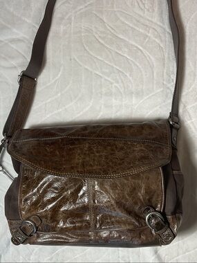 VINTAGE FOSSIL Brown Leather Crossbody Messenger Bag
